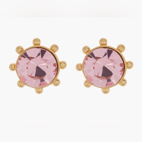 NIB Kate Spade New York Flying Colors Bezel Studs Earrings - Blush & Gold - Picture 1 of 10